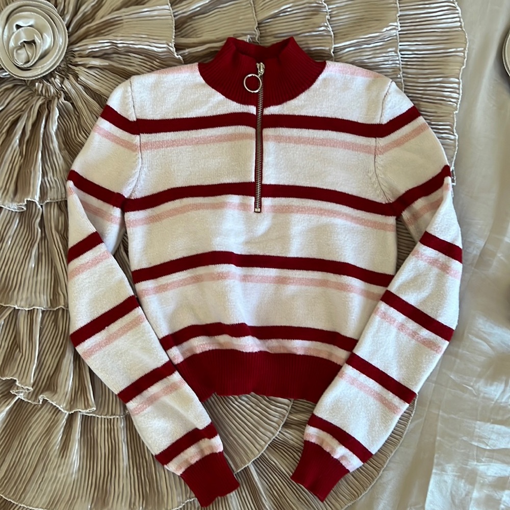 Forever 21 Pink Candy Cane Sweater Top with Zipper